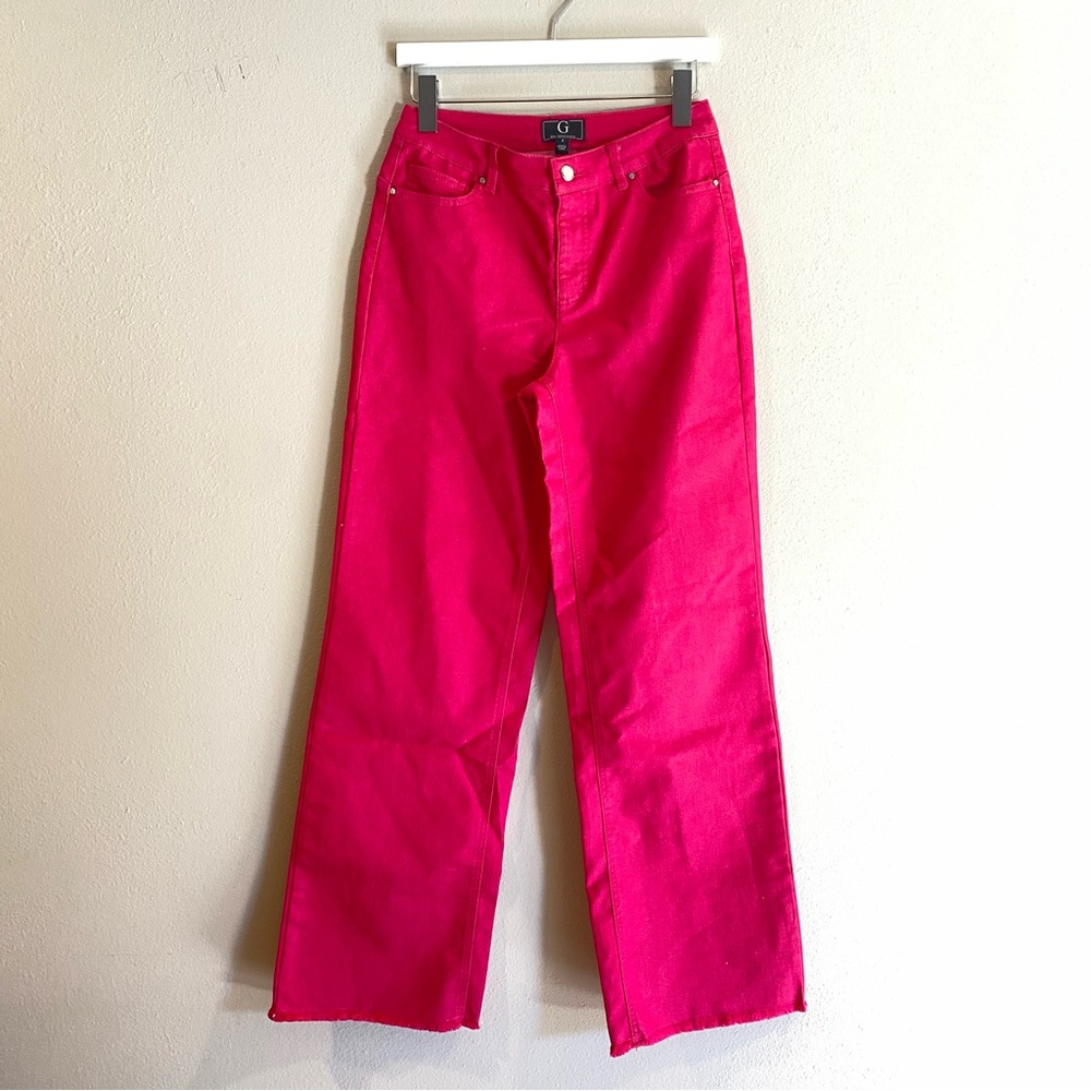 G by GIULIANA Pink Wide Leg Raw Hem Jeans 6 Fuchsia High Rise Stretch Denim
